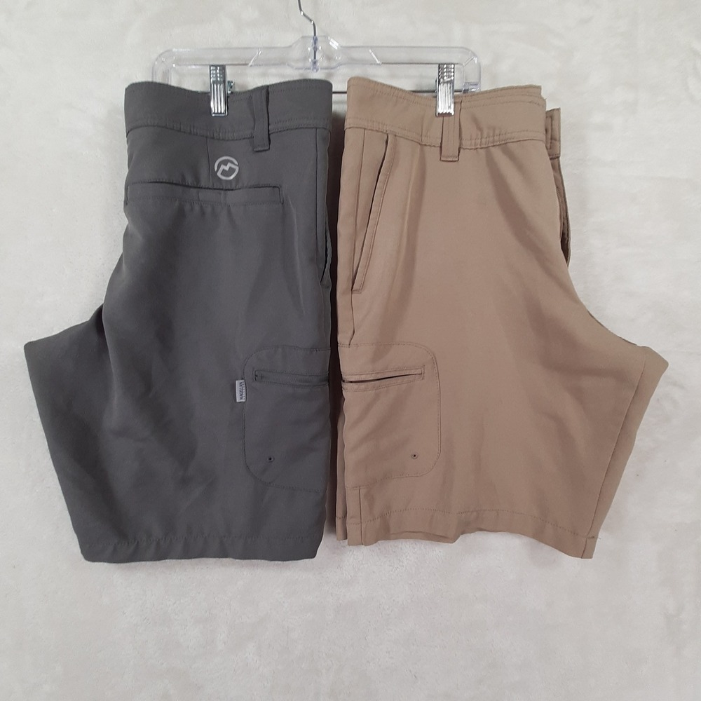 Magellan Outdoors Men Cargo Shorts Bundle 2 Pair Grey Tan Size 30 Hiking Fishing